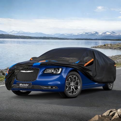 Image of Custom Fit Car Cover for Chrysler 300 (2005-2026), Upgraded Waterproof All Weather Outdoor Auto Cover with Driver Door Zipper & Mirror Pockets, UV /Snow /Dust Protection