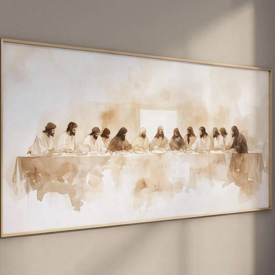 CHAOJIART La Última Cena Lienzo minimalista abstracto color beige, impresión horizontal, arte de pared para sala de estar y dormitorio, decoración cristiana (65x130cm/Sin marco)