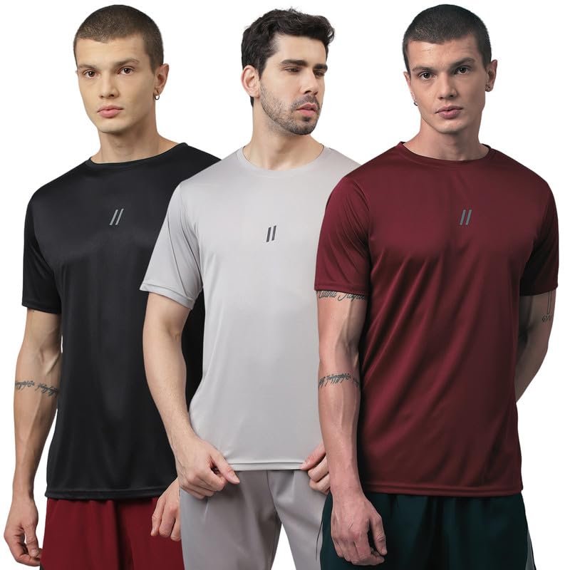 Men's Slim Fit Polyester Half Sleeve T Shirt - Quick Dry Lycra Sports Training Tee for Gym, Running, Workout