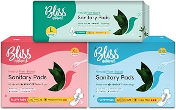 BLISSNATURAL Sanitary Pads Combo Packs 18 Pads (6L+6XL+6XXL) | For Light to Heavy Flow | Day & Night Pads For Women | Natural Plant Based Pack Of 3