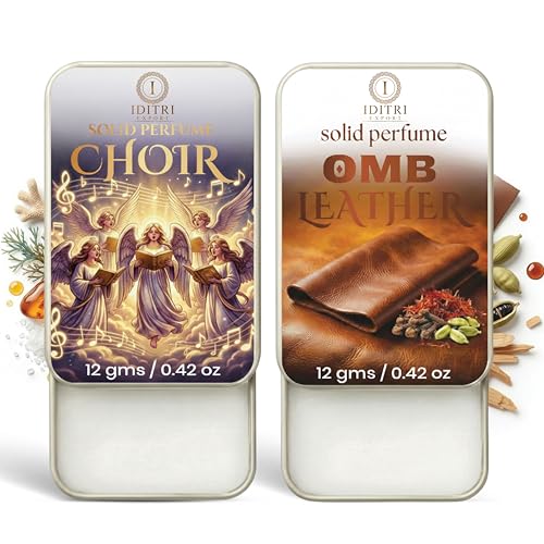 Image of Solid Perfume |OMB leather&Choir Alcohol Free Wax Perfume Balm, Long Lasting | Pocket Tin 12g, Pack Of 2| Non Greasy Smooth Glide, Travel Friendly Men And Women