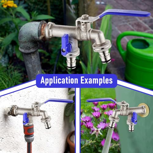 Image of HASTHIP Double Valve Water Tap, Dual Outlet Tap with Divided Valve Control Heavy Duty Zinc Alloy Tap