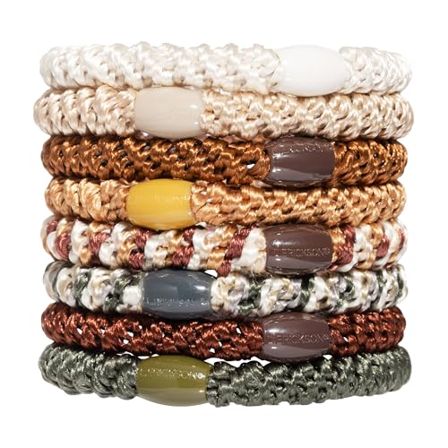 Image of L. Erickson Brown Hair Ties for Thick Hair, Grab & Go Ponytail Holders, 8 Pack, Brown Stone, Thick No-Crease Bands with Strong Hold, Damage-Free Design, Warm Earthy Neutrals