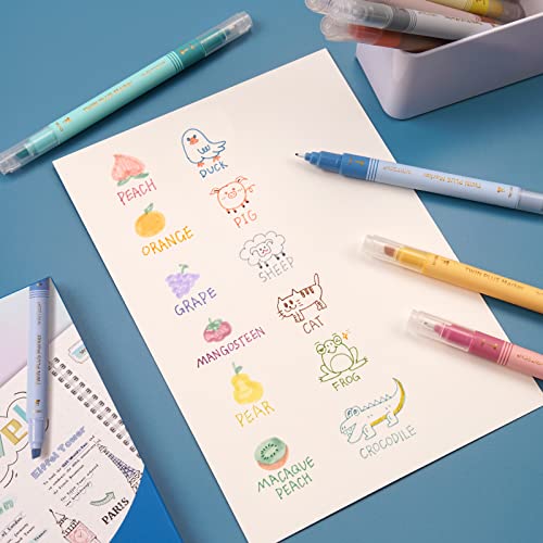 Writech Dual Tip Highlighter Markers: Aesthetic Fine Tip & Chisel Tip Pastel Vintage Marker Highlighters Multicolor Pens Pack No Bleed & Smear For Bible Highlighting Journaling, Assorted Colors 12Ct #TOP4