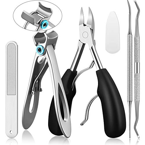 Thick Toenail Clipper Half Jaw Toenail Clippers Large Toenail Clippers 16 mm Wide Jaw Opening Nail Clippers with Stainless Steel Ingrown Toenail File and Lifter for Men Women Senior (Black)