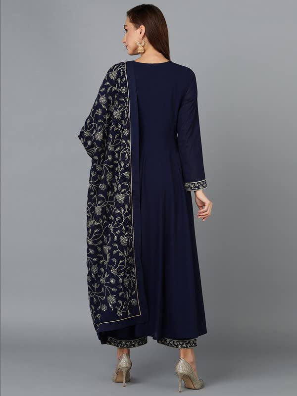 Image of Vaamsi Women's Georgette Embroidered Flared Angrakha Pant With Dupatta With Inner