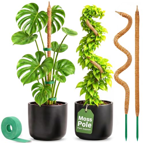 2 Pack 28'' Bendable Moss Pole Monstera Plant Support for Climbing Indoor Plants - Stakes for Potted Climbers - Tall Sticks Indoor Trellis for Houseplants - Accessories for Monstera Pot