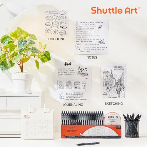 Image of Shuttle Art Black Gel Pens, 48 Pack(20 Pens with 28 Refills) Retractable Medium Point Rollerball Gel Ink Pens Smooth Writing with Comfortable Grip for Office School Home Work