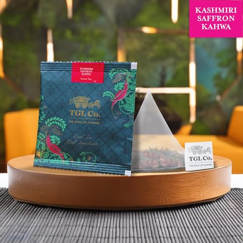 Image of TGL Co. The Good Life Company Kashmiri Saffron Kahwa Retail Teabag Box (15 + 1 Teabags) Pouch, 32 g
