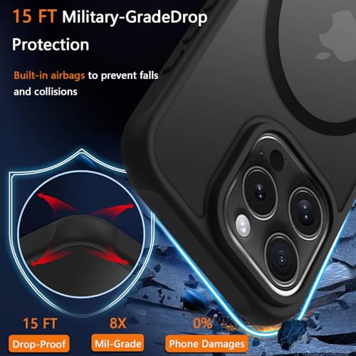 Image of for iPhone 16 pro Case [Compatible with Magsafe]Translucent Matte Phone Cover, [10 FT Military Grade Drop Protection] Slim Durable Shockproof Protective Bumper (Black Magnetic, iPhone 16 Pro)