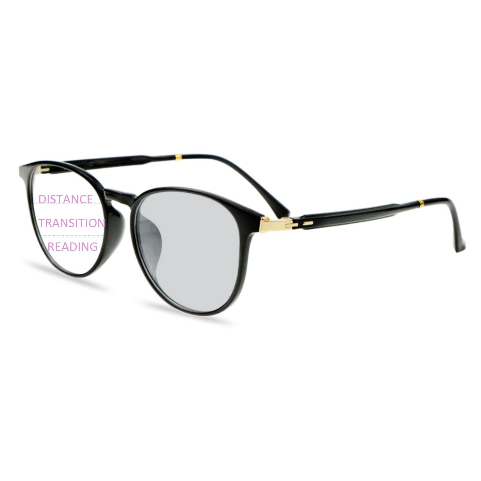 Fotocromáticas Gafas de Lectura Multifocal Progresivo, para Mujeres y Hombres, Gafas de Sol de Transición (Color : Zwart, Size : 1.0X)