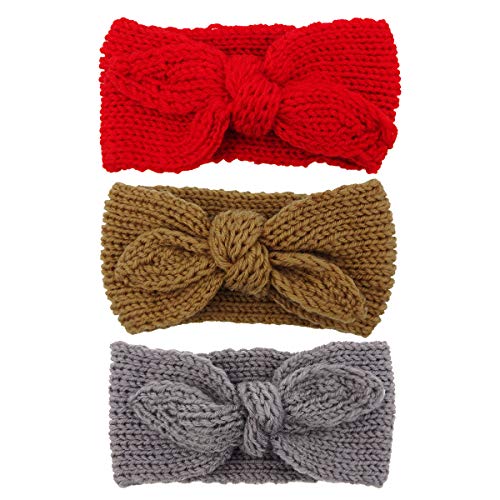 3pcs Winter Newborn Turban Knotted Headband for Preemie Baby Girls Wraps Hairband Red Brown Grey