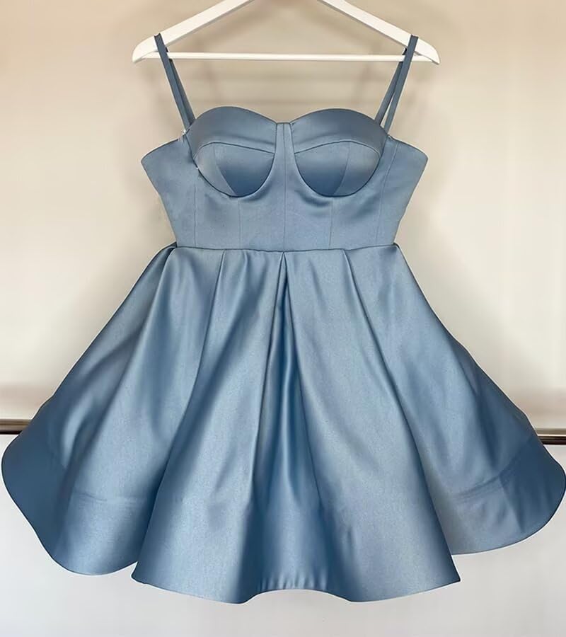 Satin Mini Homecoming Dress for Teen A Line Spaghetti Strap Cocktail Dress Short Sleeveless Formal Prom Party Gown - Image 6