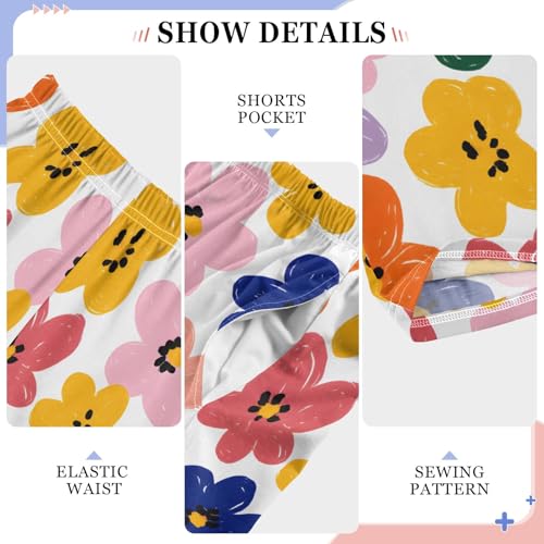 Simple Flowers Colorful Pattern Cute Pajama Pants, Soft Sleepwear Lounge Pants Pajama Pj Bottoms for 6-14 Years4