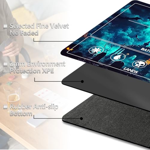 Image of for MTG Playmat with Card Storage Bag,Non-Slip Rubber Base & Smooth Surface 24x14in,Beginner-Friendly Magic Mat for Commander Deck,Cemetery Castle