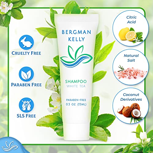 Bergman Kelly Round Hotel Soap Bars, Shampoo & Conditioner 3-Piece Set (0.5 Oz Each, 150 Pc, White Tea), Delight Your Guests With Revitalizing & Refreshing Mini Travel Toiletries & Bulk Amenities #TOP1