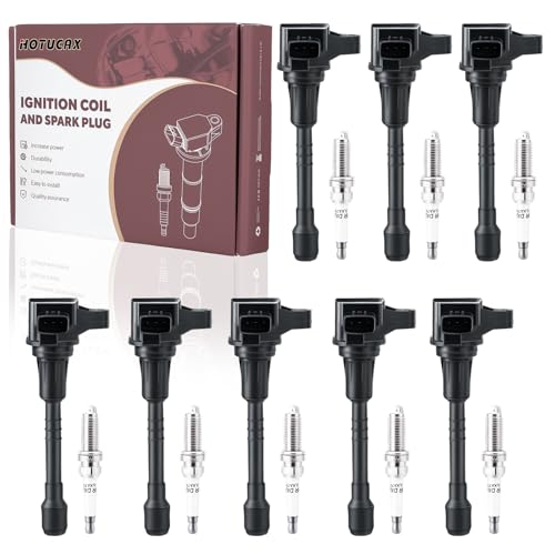 HOTUCAX UF677 Ignition Coil Pack and Spark Plugs Tune Up Kit (8 Coils + 8 Plugs) Compatible with Infiniti QX80 QX56 Nissan Armada 2011-2020 V8 5.6L Replace 22448-1LA0A
