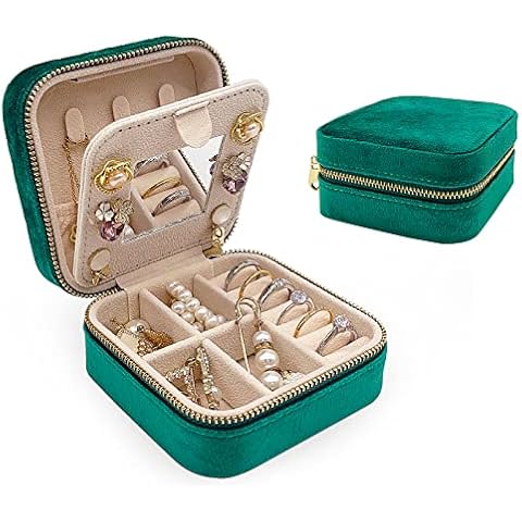 Soddeph Velvet Jewelry Box with Mirror,Mini Travel Jewelry Case, Plush Jewelry Travel Case, Small Portable Travel Jewelry Organizer, Gift for Women Girls (Emerald) Cover