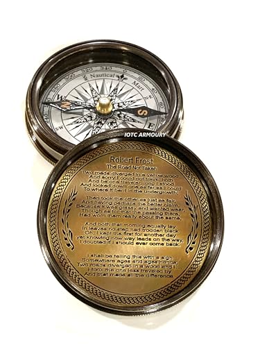 Brújula Antigua Náutica de Latón Grabada con Poema de Robert Frost Calendario de 100 Años - Brújula Antigua miniatura 4