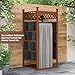 Outdoor Shower Enclosure with Shower Mat & Curtain, Solid Wood Privacy Outside Shower Stall, Outdoor Changing Room for Pool Wash Station, Patio or Beach Rinse Station