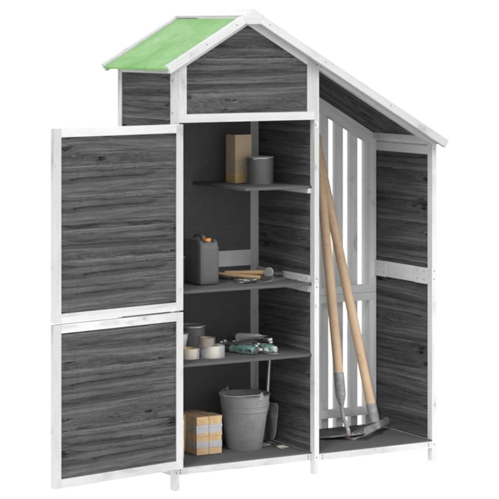 Abri à outils, gris, 120 x 53,5 x 170 cm, en pin massif, toit incliné imperméable pour outils de jardin et accessoires