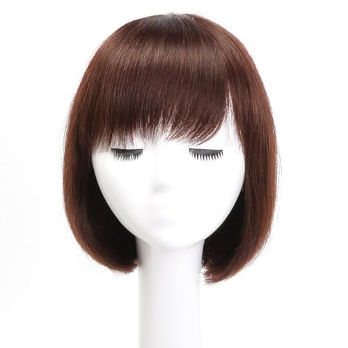 IFLY 人毛 ボブ ウィッグ ショートヘア かつら 医療用 レディーズ フルウィッグ 女性用 ストレート 自然 小顔 普段使い 通気性 人気 定番ウィッグ (ダークブラウンー手植えつむじ)