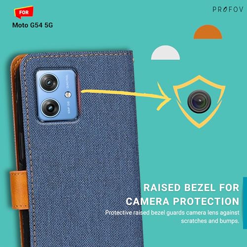 Image of Flip Cover for Moto G54 5G | Stylish | Kickstand Functionality | Denim & Vegan Leather Moto G54 5G Back Case| Magnetic Closure | Classic Blue