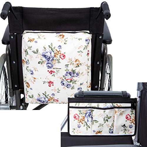 Two Bags Wheelchair Accessories by Astrata - Backpack Storage and Armrest Side Organizer - Lightweight Wheelchair Rollator Walker Bag - Organizers and Storage Travel Items (Floral) - Thumbnail 2