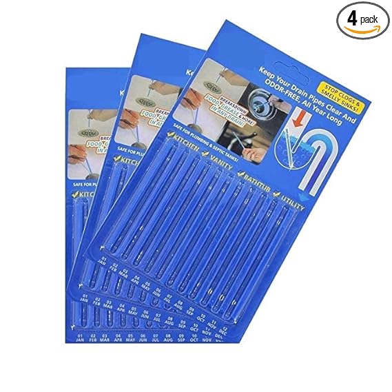 SKYLACE Blue Sewage Drain Cleaner and Deodorizer Stick Set - 12 Unscented Sticks for Kitchen, Toilet, and Bathtub (4)