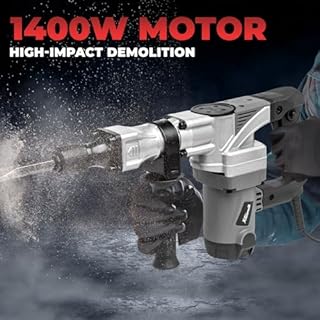 XtremepowerUS 1400W Demolition Electric Jack Hammer SDS Plus Construction Concrete Breaker Punch Drill Chipping 4500BPM Floor Tile Removal (Include Flat & Chisel Bits) Carrying Case