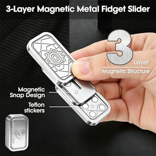 Image of Magnetic Silver Fidget Slider 3 Layer, Fidget Toys Adults for Stress Relief ADHD Anxiety with Click Sound, Portable Desk Fidget Gadget, Gifts for Boyfriend Husband Father
