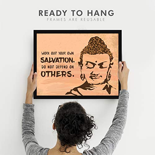 Image of Chaka Chaundh - buddha quotes wall frames - Buddha frame with quotes for home & office - inspirational Motivational Gautam - (14 X 11 Inches) (buddha - Brown - single - framed - poster)