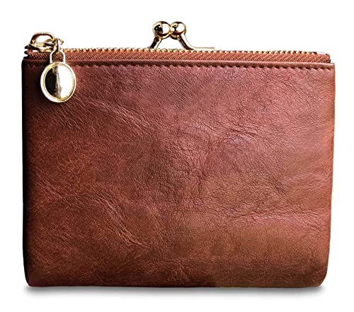 Womens Wallet Small Bifold Rfid Ladies Mini Vintage Coin Purse With Zipper and Kiss Lock (Brown)3
