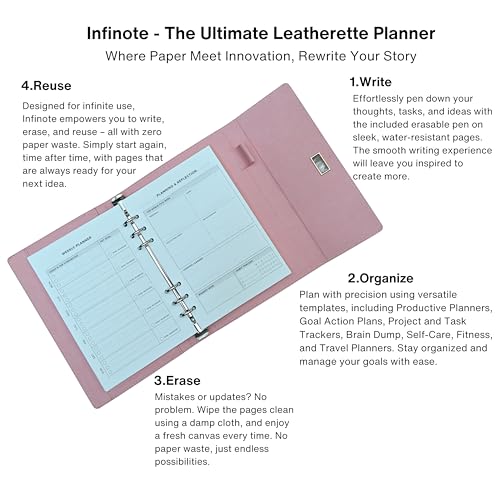 Image of Infinote Executive Reusable Stone Paper Smart Notebook and Planner (A5, with 100 Pages | 50 Sheets | 100 Sides, Pink)