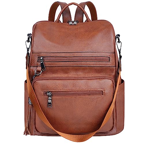 ECOTISH Damen-Rucksack veganem Leder Groß Stylisch Frauen Designer Schultertasche Reiserucksack mit Quaste Cityrucksack Rucksacktasche (Braun)