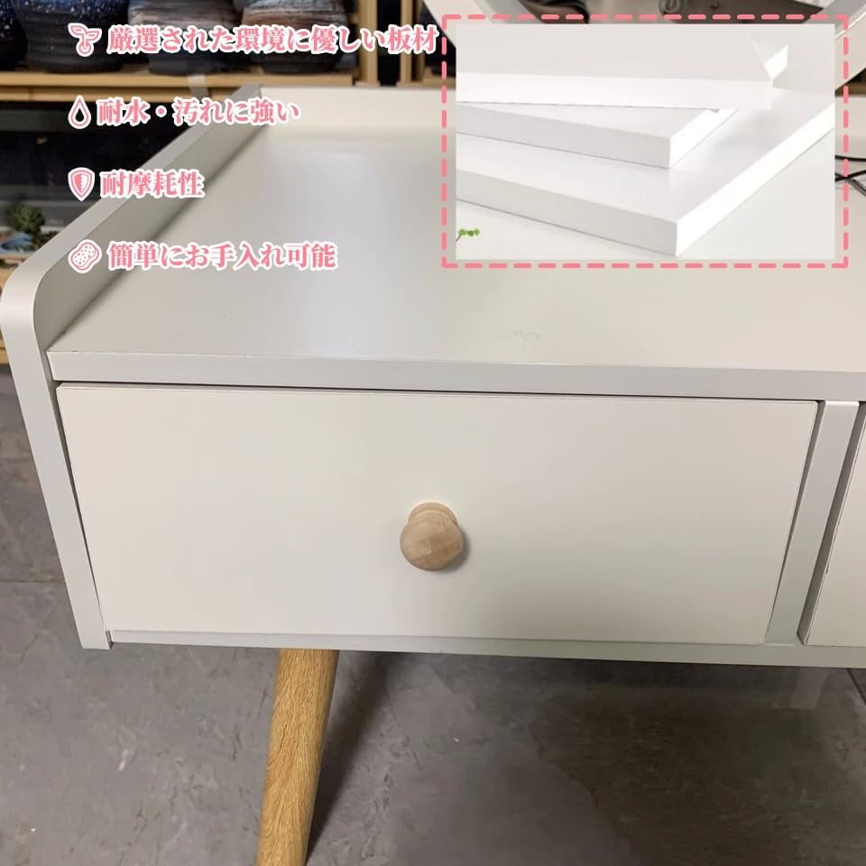北欧風コンパクトドレッサー 出窓型低め化粧台 60&times;40cm省スペース設計 収納付き 組み立て簡単 女の子用 寝室/メイクルーム対応