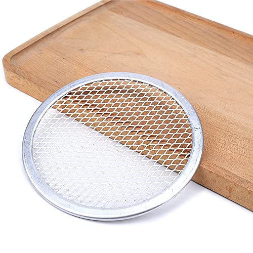 LoBake 2pcs a lot 6-12 inches Round Thickened Nonstick Aluminum Pizza Holding Net with Rhombic Holes Cookie Holder Flour Mesh Pie Plates (2pcs 6 inches Aluminium)