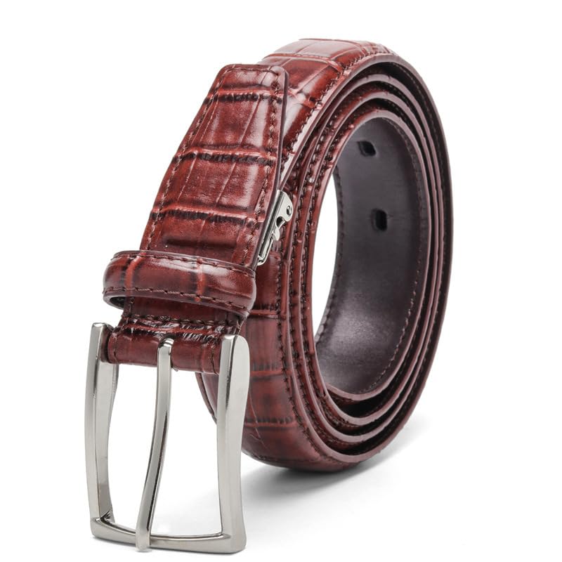 Classic Men's Dress Belts, Crocodile Embossed Belts Casual Business Belt Men for Jeans Shirt Pants,A Brown,100CM/39.4''