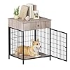 Decorative Grey Steel-Tube Dog Kennel Table with Drawer, Chew-Proof Indoor Pet Crate End Table for Small Dogs