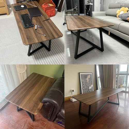 Table basse rectangulaire salon plateau bois cadre fer surface résistante moderne