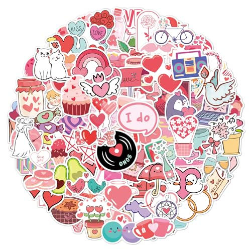 TIESOME Lot de 100 autocollants en forme de cœur rose - Autocollants mignons pour scrapbooking - Autocollants esthétiques pour bouteilles d'eau - En vinyle...
