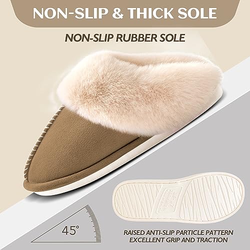 Image of Womens Slippers with Fluffy Fur Soft Memory Foam House Shoes, Christmas Gifts Christmas Slippers for Women Mom Grandma