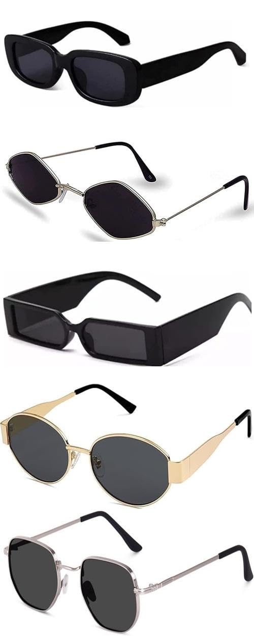sheomy Unisex Combo Offer Pack Of 5 Shades Glasses Black Candy Mc Stan Rectangle Retro Vintage Narrow Non Polarized Sunglasses Women::Men Small Narrow Square Sun Glasses Combo Offer Pack Of 5-Mc-754-picture-31