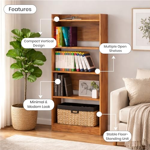 Image of Callas Bookshelf for Home - 5 Tier Books Rack for Study Room Multipurpose Open Shelf for Home, Office, School Engineered Wood Book Organizer Shelf (Walnut, BR-23, 5)