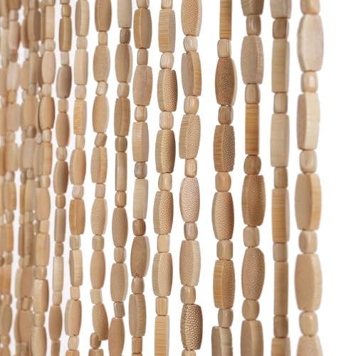 SanBouSi Rideau de perles en bambou - Rideau de porte avec 52 brins - Rideau de perles en bois rétro - Rideau de perles naturel - Rideau à cordons -...