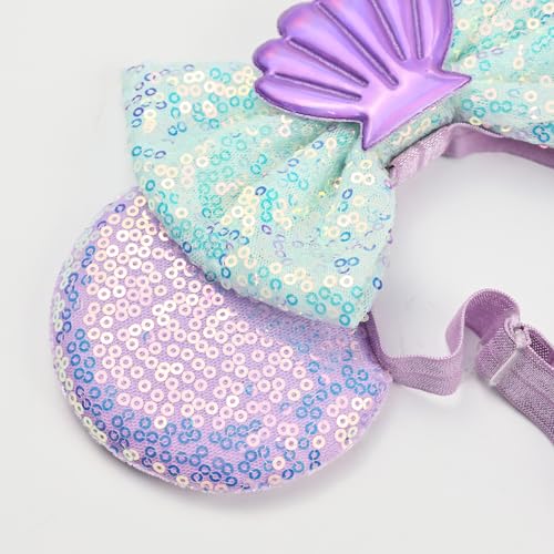 Adjustable Mermaid Mouse Ears Hair Bow Headband, Elastic Hairband Party Headwear for Baby Girls Infant Toddlers4