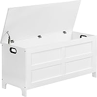MAHANCRIS 39.4" White Storage Bench Toy Chest with Safety Hinge - 220lb Capacity Entryway Trunk SCWT48301