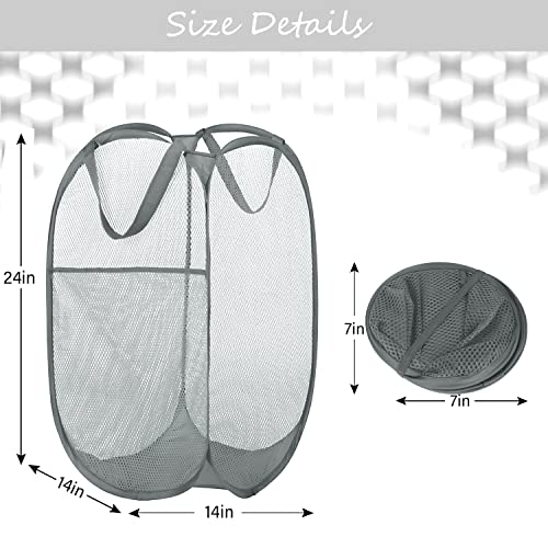 Image of Deluxe Strong Mesh Pop up Laundry Hamper Basket with Side Pocket for Laundry Room, Bathroom, Kids Room, College Dorm or Travel Grey