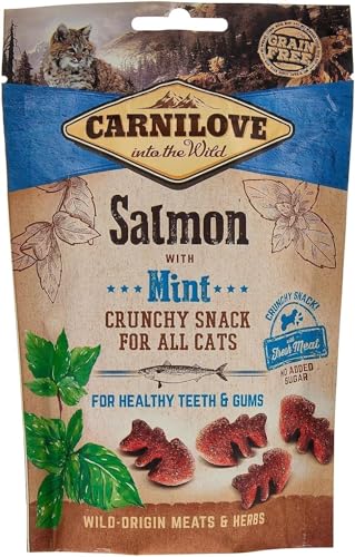 Carnilove Salmon with Mint | 3er Pack | 3 x 50 g | Ergänzungsfuttermittel für Katzen mit Lachs und Wilder Minze | Kann die Gesundheit von Zähnen und Zahnfleisch unterstützen