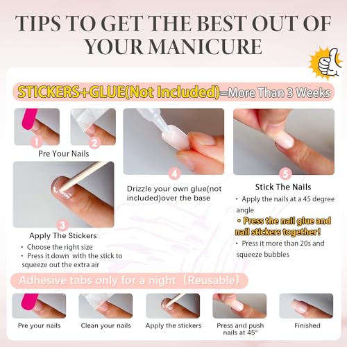 KQueenest Gradient Pink Press On Nails Medium Short Square Fake Nails with Design Natural Ombre Nails Press On,Acrylic Glue On Nails For Women,Thick Short Coffin French Nails for Daily Finger Wear - Image 8